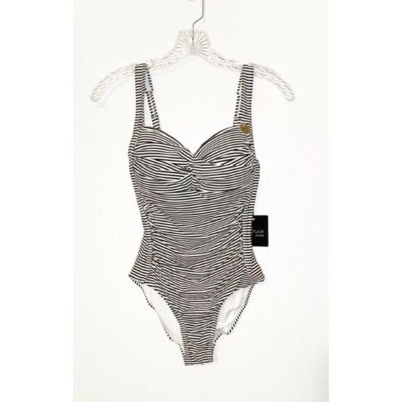 Nip Tuck Other - NipTuck Black and Cream Striped One Piece Swimsuit Size 4